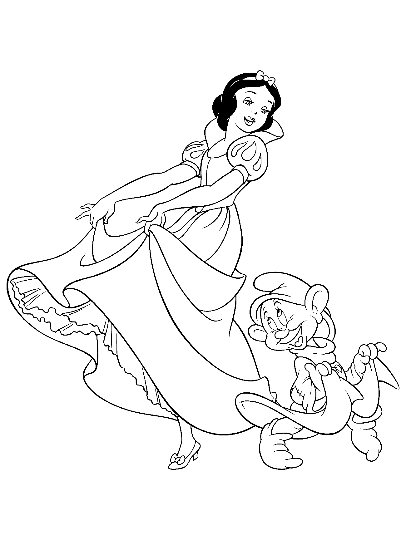 ぬりえ - 白雪姫がドワーフで踊ります