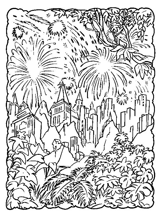 ぬりえ - 街中の花火