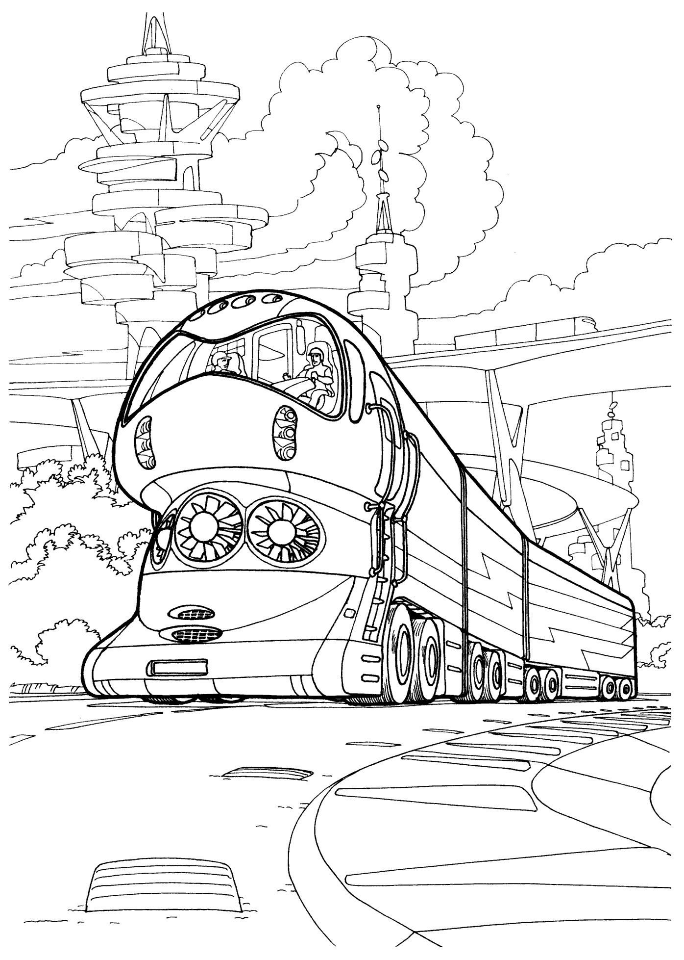 ぬりえ - ハイテク電車