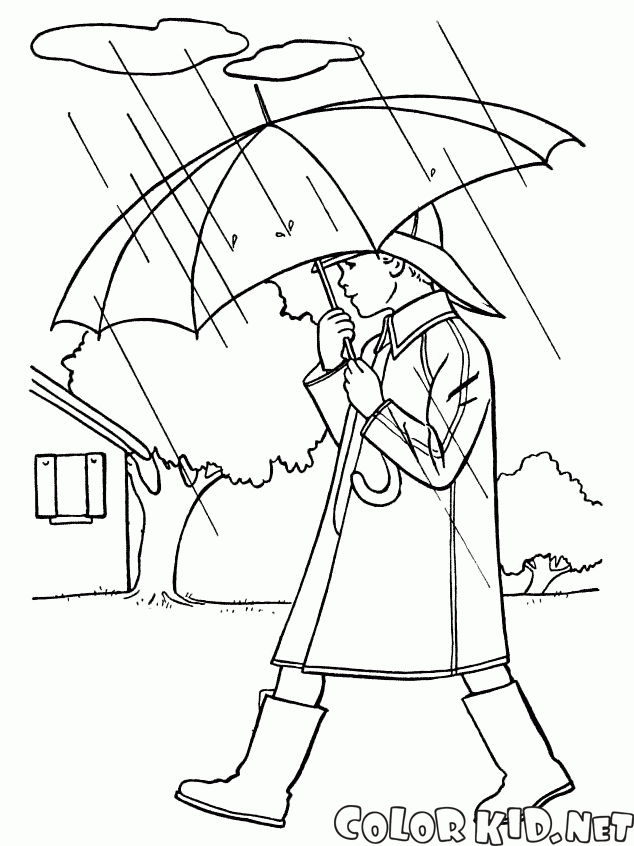 少年は雨の中を歩いています