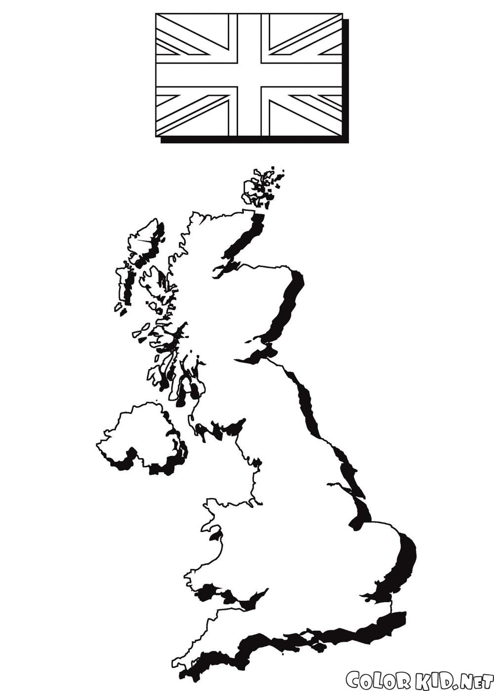 ぬりえ - イギリスの地図と国旗