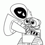 イヴがウォーリーを修理する