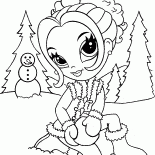 女の子が雪だるまを作る