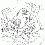 ロボット木材をのこぎりで切ります