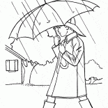 少年は雨の中を歩いています